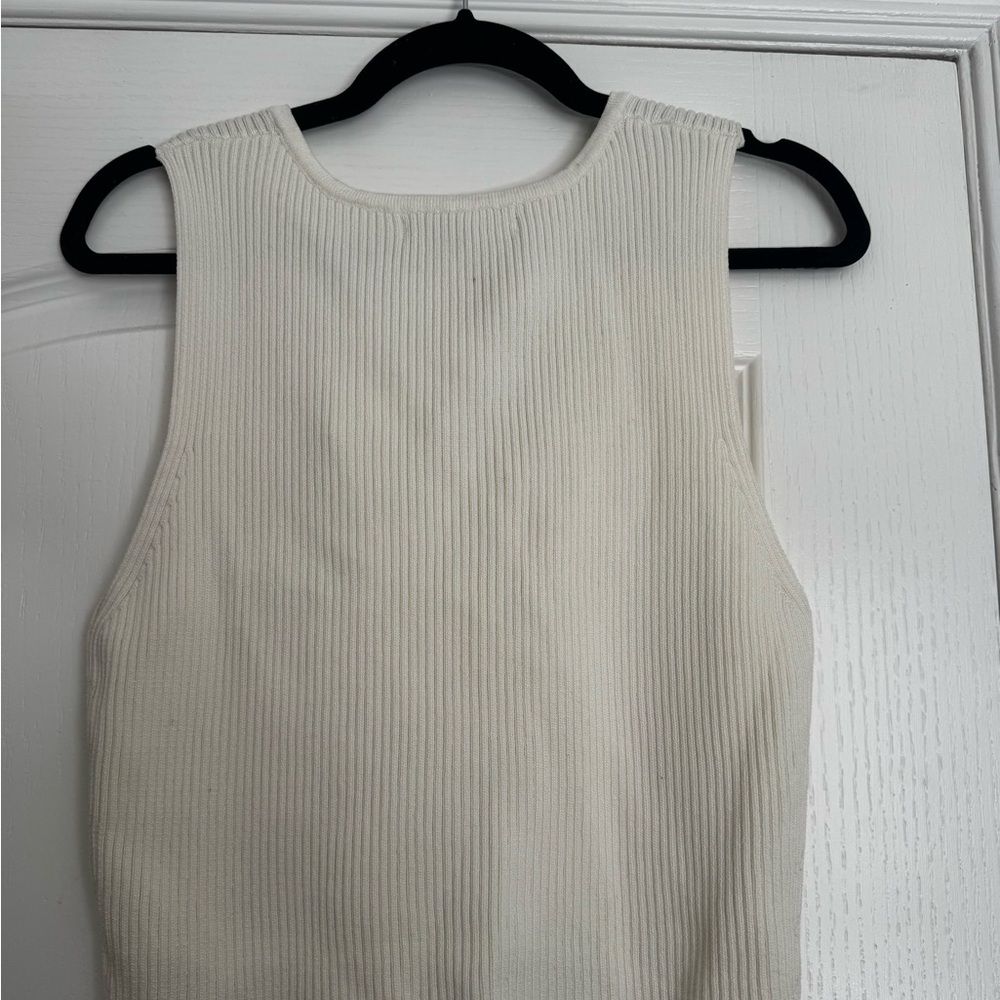 Cream Ribbed Sleeveless Top - Picture 3 of 3